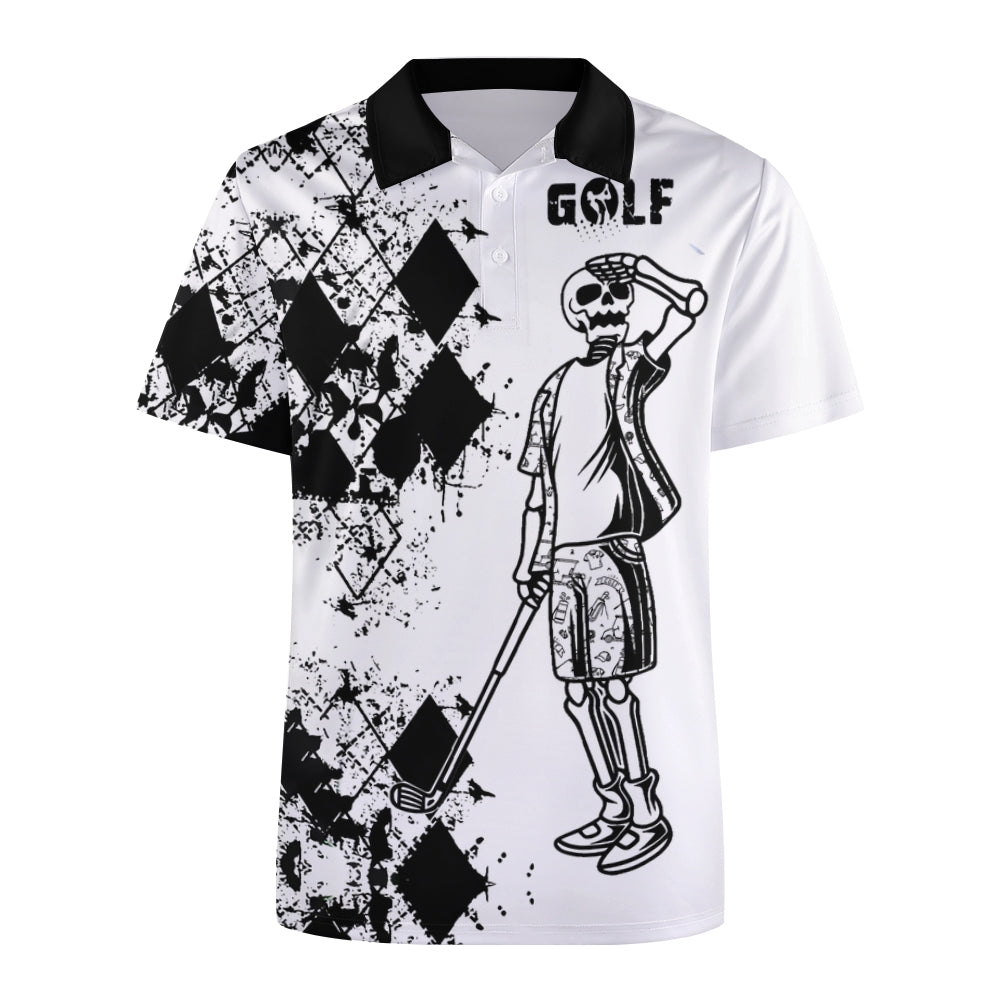 Mens Fashion Skull Graphic Print Golf POLO Shirt