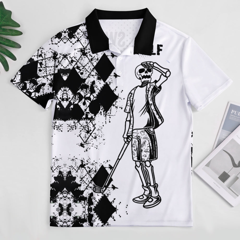 Mens Fashion Skull Graphic Print Golf POLO Shirt