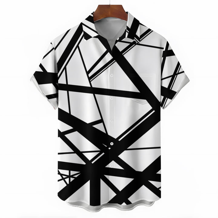 Vintage Classic Electric Guitar Frankenstrat Print Casual Short Sleeve Shirt 2404000703