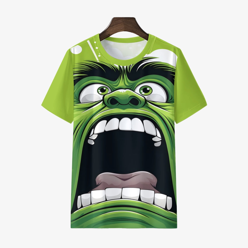 Men's Green Giant Pattern 3D Print Crew Neck Short Sleeve T-shirt 2408006328