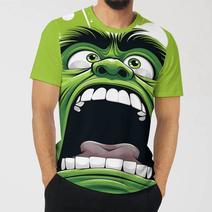 Men's Green Giant Pattern 3D Print Crew Neck Short Sleeve T-shirt 2408006328