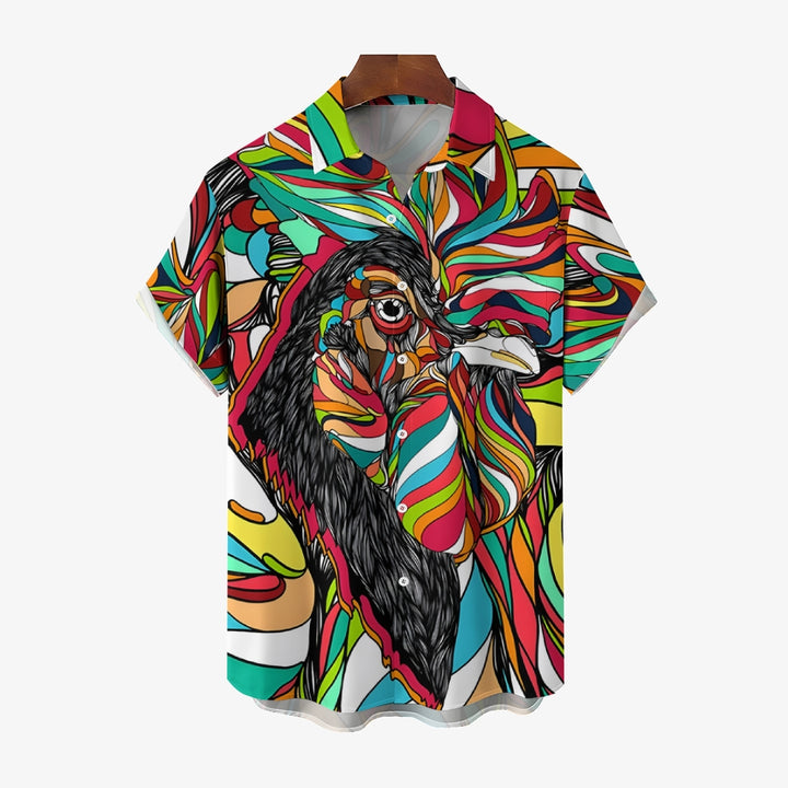 Men's Rooster Art Print Casual Short Sleeve Shirt 2404000378