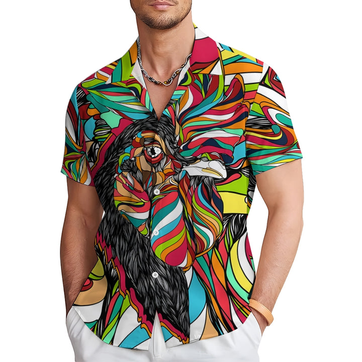 Men's Rooster Art Print Casual Short Sleeve Shirt 2404000378