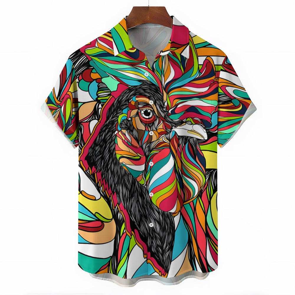 Men's Rooster Art Print Casual Short Sleeve Shirt 2404000378