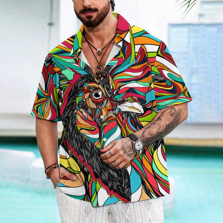 Men's Rooster Art Print Casual Short Sleeve Shirt 2404000378