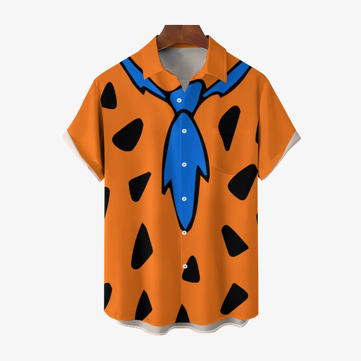 Men's Polka Dot Orange Casual Short Sleeve Shirt 2304102942