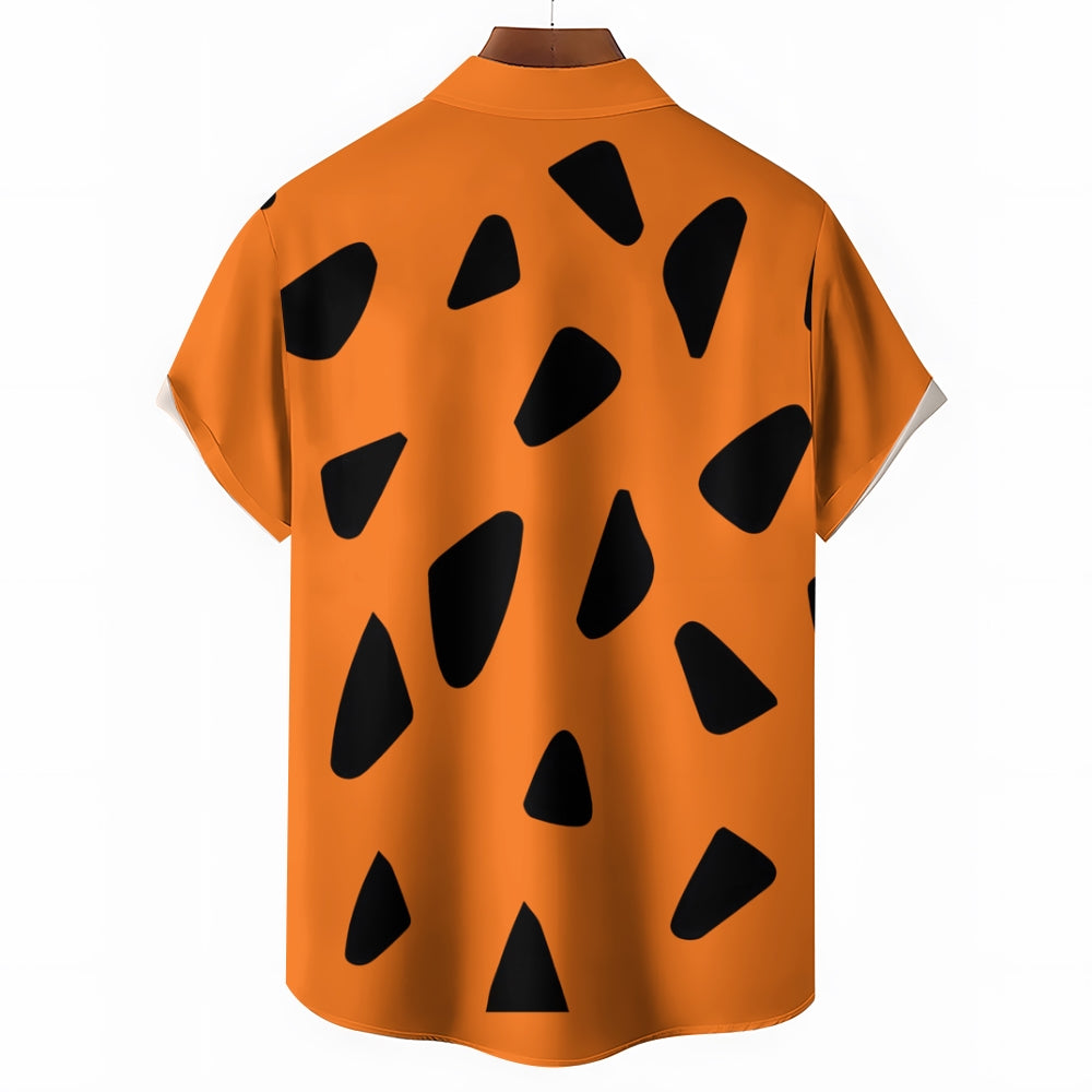 Men's Polka Dot Orange Casual Short Sleeve Shirt 2304102942