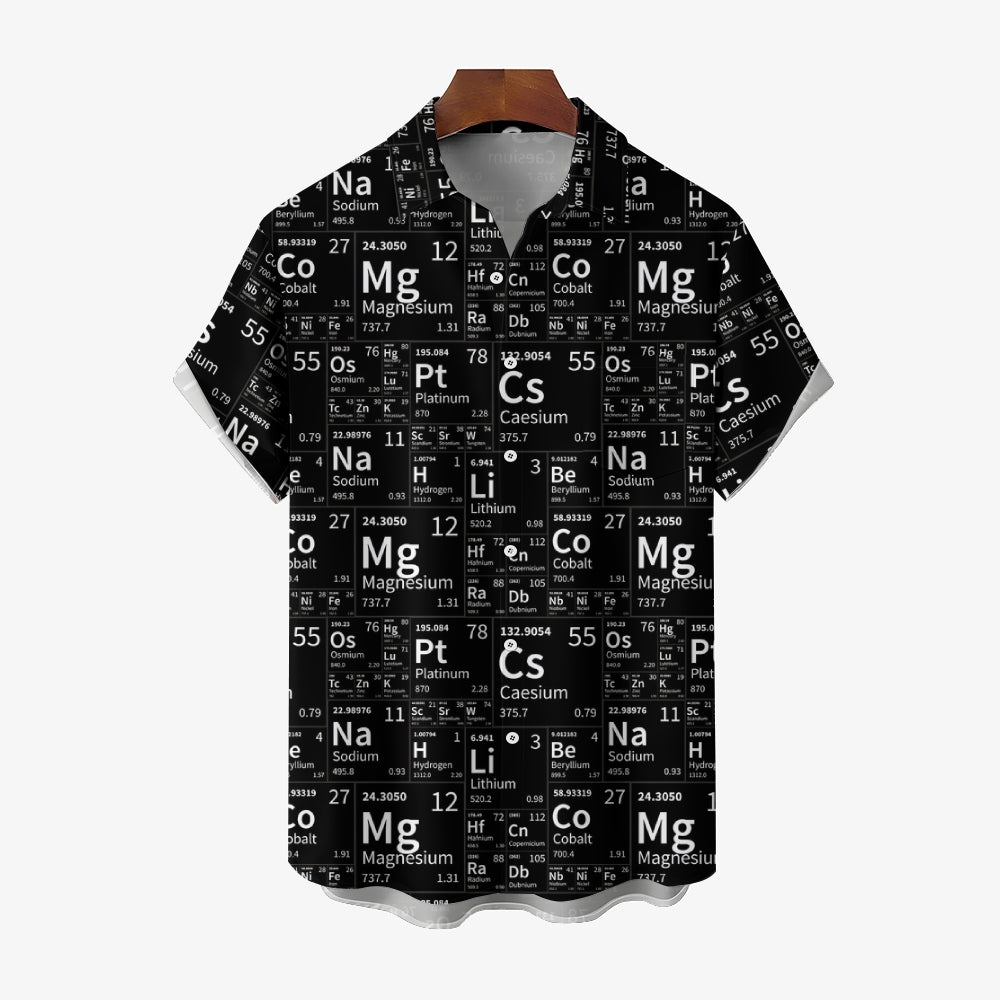 Retro Letters Geometric 3D Digital Print Men's Button Pocket Short Sleeve Shirt 2408006676