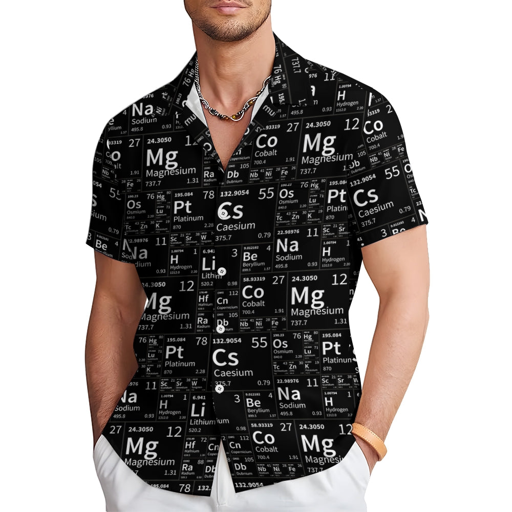 Retro Letters Geometric 3D Digital Print Men's Button Pocket Short Sleeve Shirt 2408006676