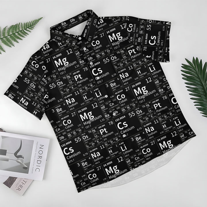 Retro Letters Geometric 3D Digital Print Men's Button Pocket Short Sleeve Shirt 2408006676