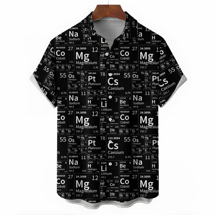 Retro Letters Geometric 3D Digital Print Men's Button Pocket Short Sleeve Shirt 2408006676