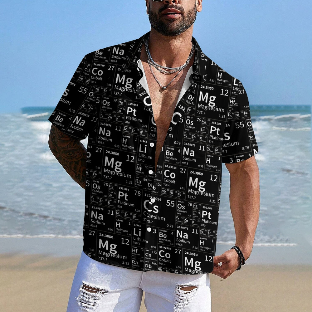 Retro Letters Geometric 3D Digital Print Men's Button Pocket Short Sleeve Shirt 2408006676