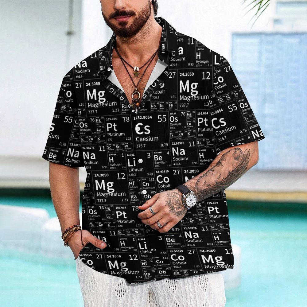 Retro Letters Geometric 3D Digital Print Men's Button Pocket Short Sleeve Shirt 2408006676