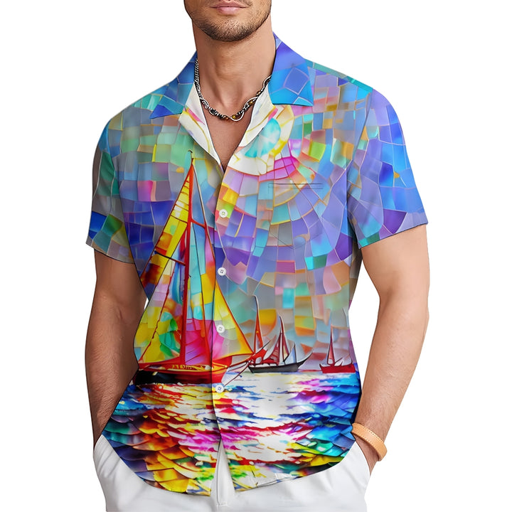 Men's Geometric Boat Print Pocket Camping Shirt 2408006720