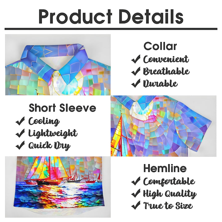 Men's Geometric Boat Print Pocket Camping Shirt 2408006720