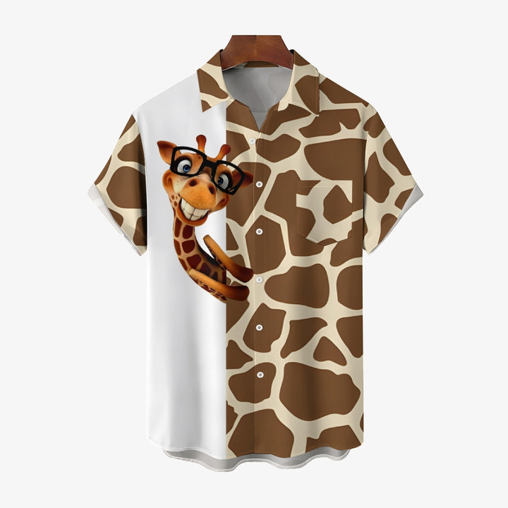 Men's Fun Giraffe Print Short Sleeve Shirt 2408006781