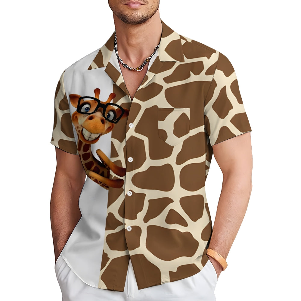 Men's Fun Giraffe Print Short Sleeve Shirt 2408006781