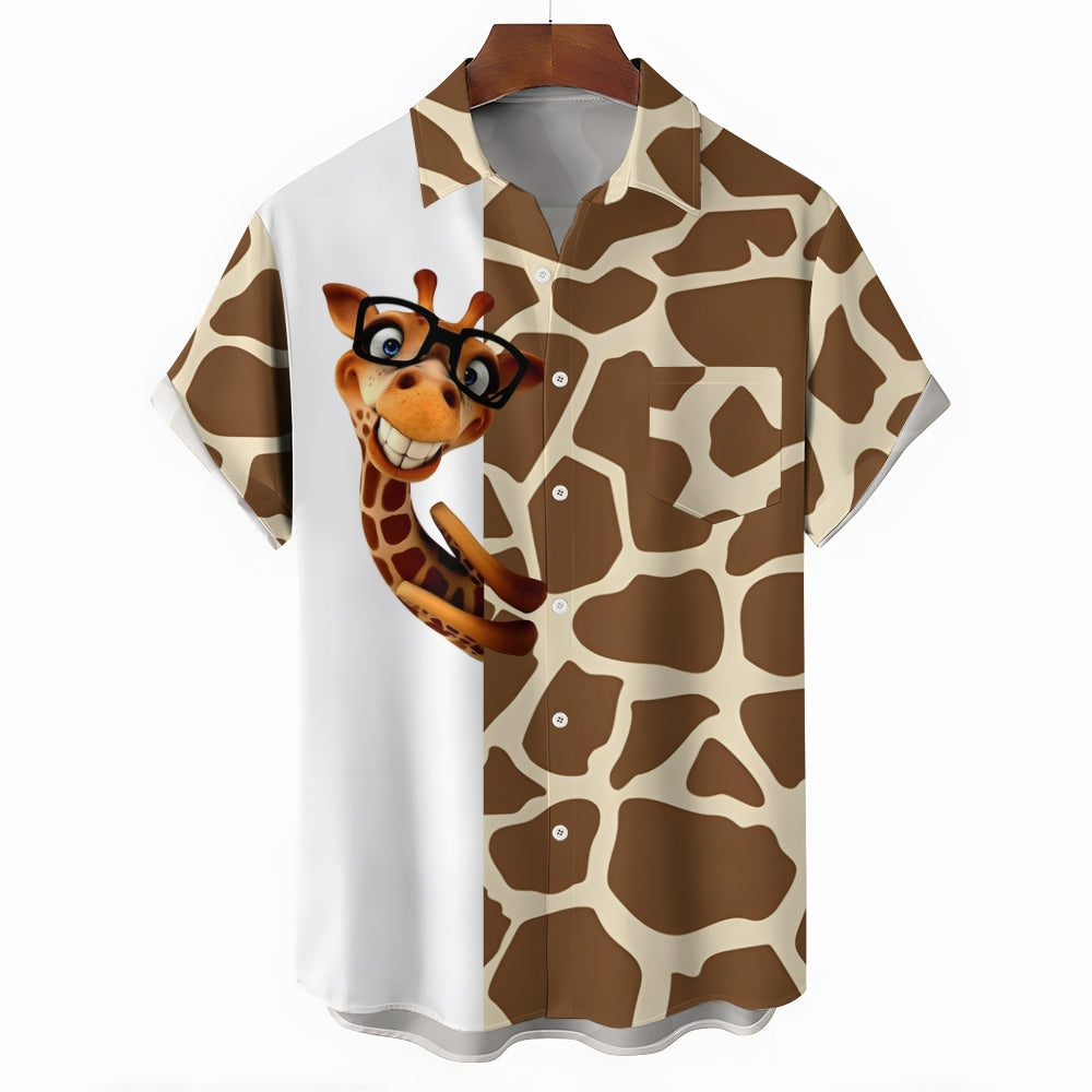 Men's Fun Giraffe Print Short Sleeve Shirt 2408006781