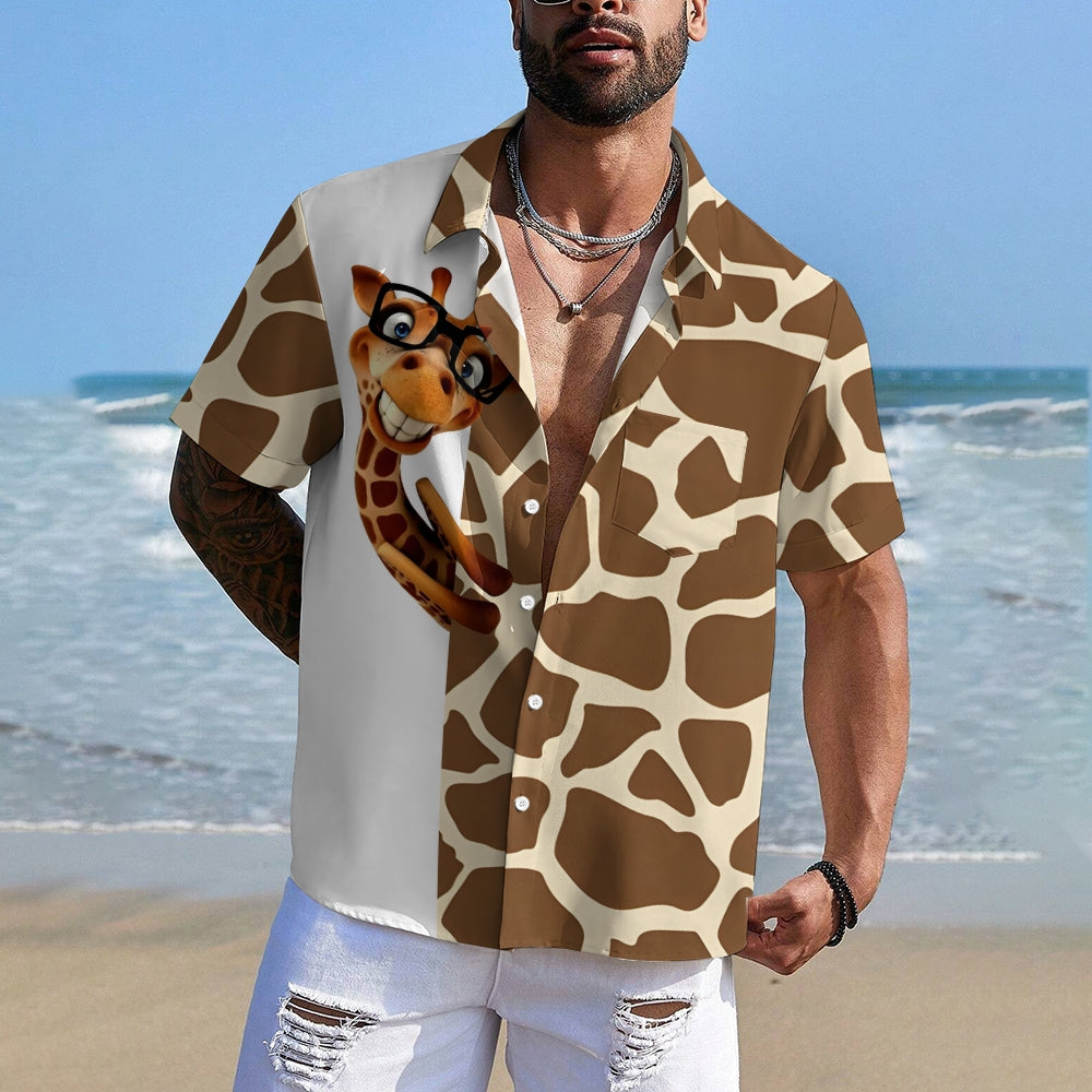 Men's Fun Giraffe Print Short Sleeve Shirt 2408006781