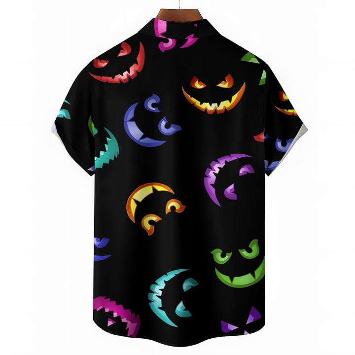 Halloween Themed Casual Chest Pocket Short Sleeve Shirt 2309000215