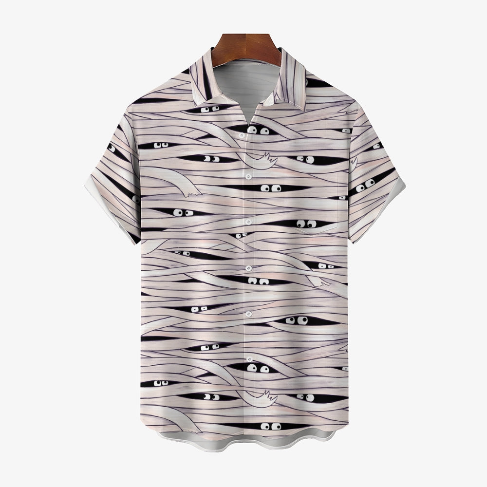 Halloween Bandage Mummy Print Short Sleeve Shirt 2408007910