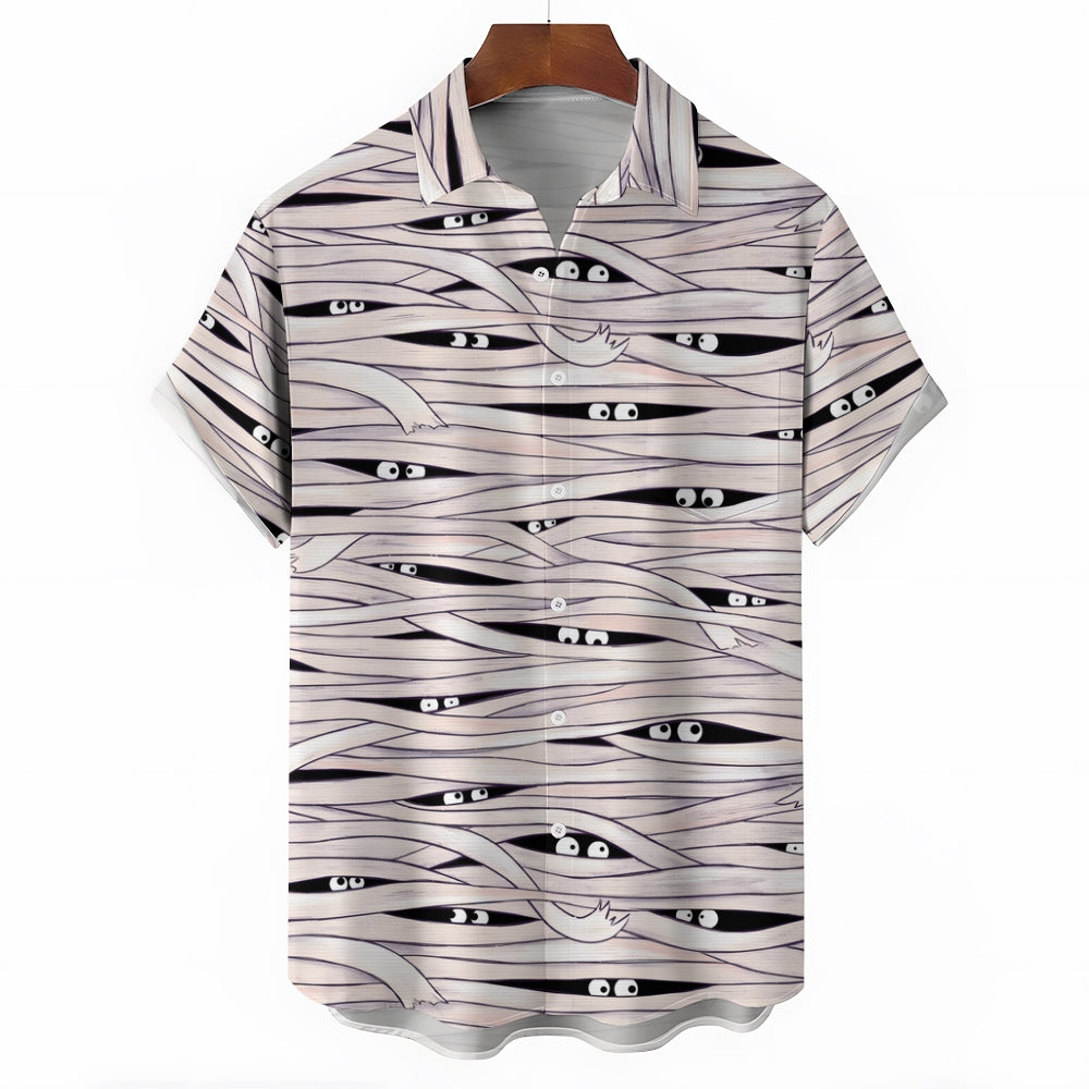 Halloween Bandage Mummy Print Short Sleeve Shirt 2408007910