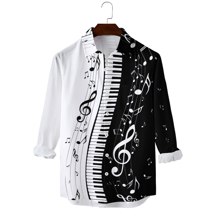 Men's classic musical note print long-sleeved shirt 2408007927