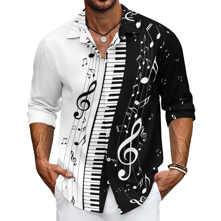 Men's classic musical note print long-sleeved shirt 2408007927