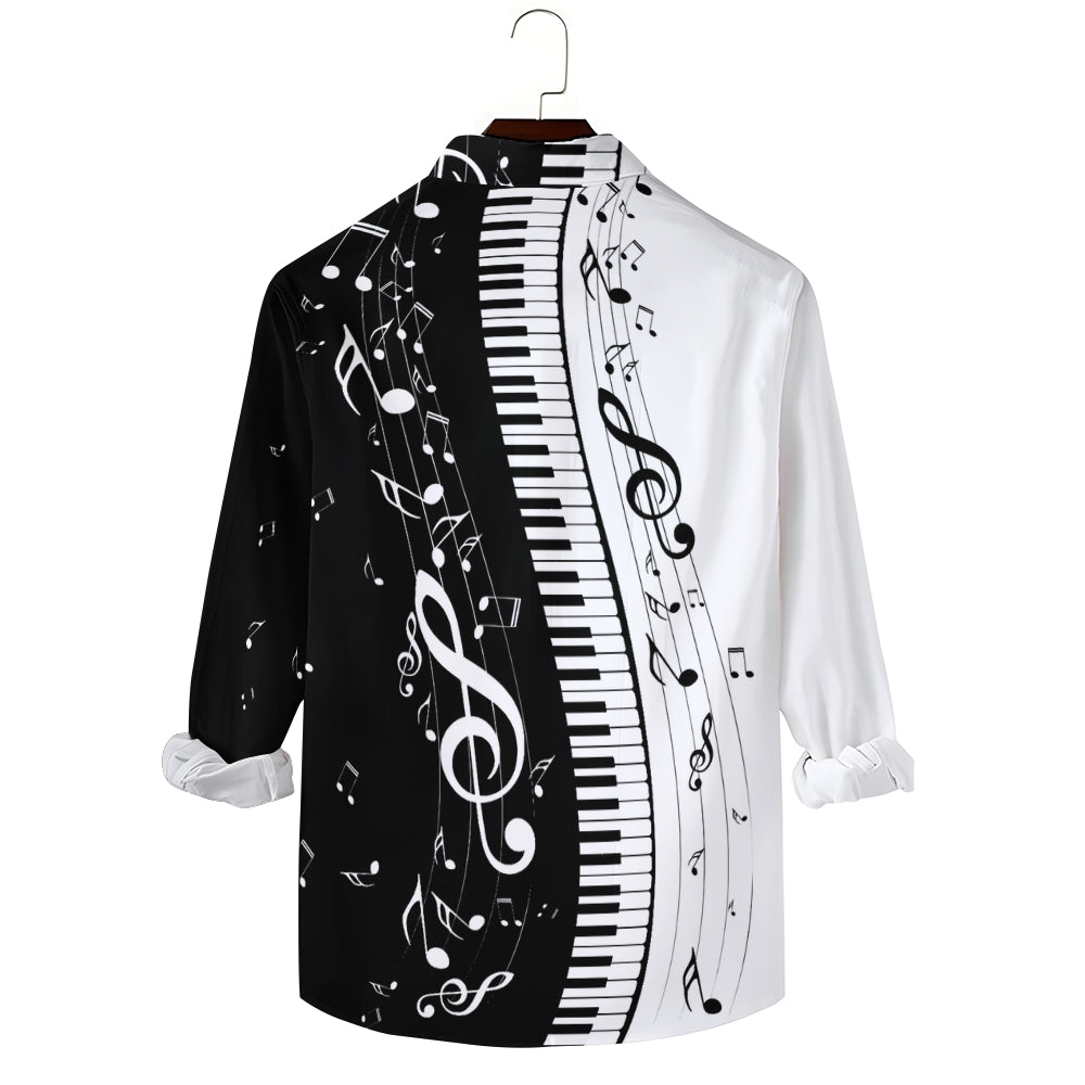 Men's classic musical note print long-sleeved shirt 2408007927