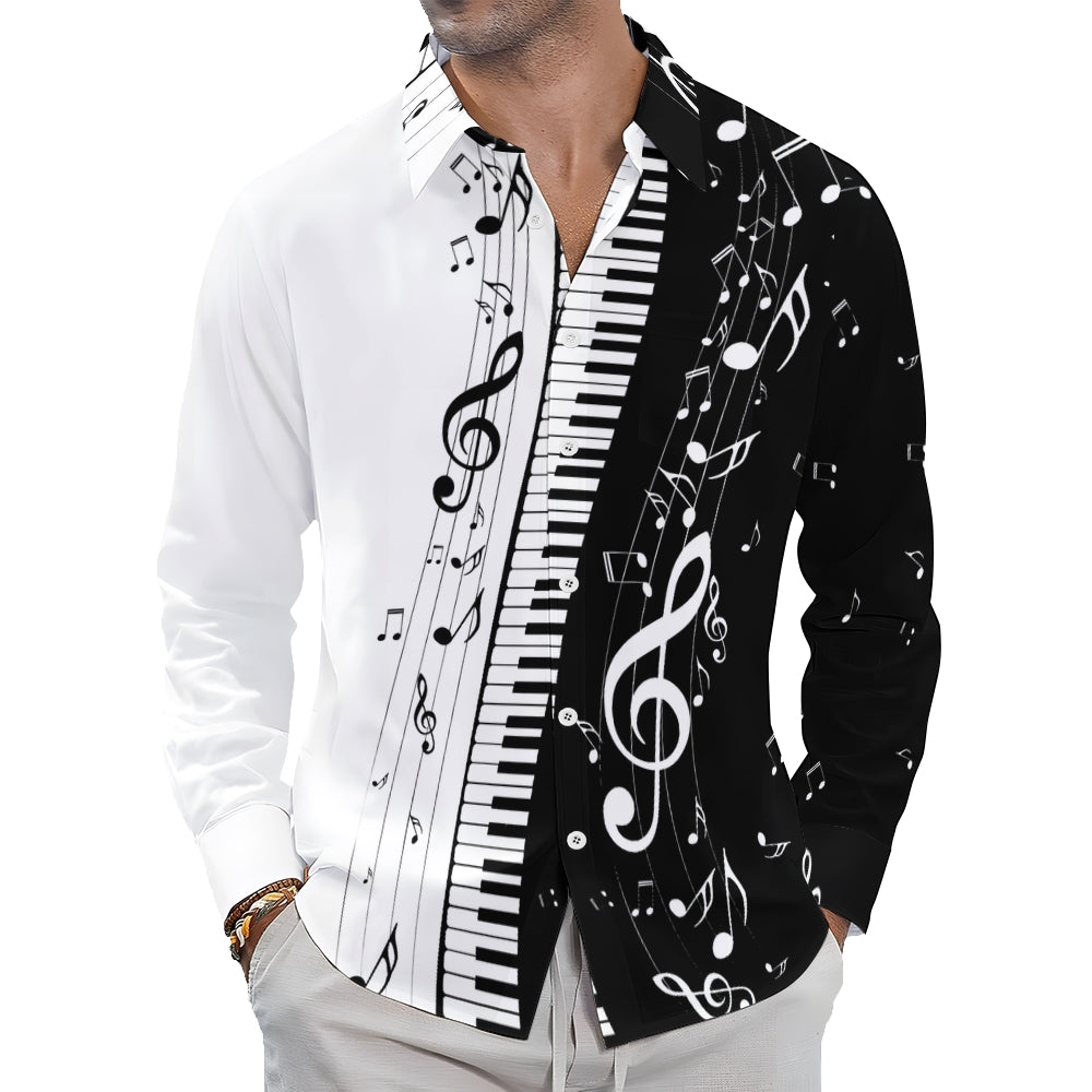 Men's classic musical note print long-sleeved shirt 2408007927