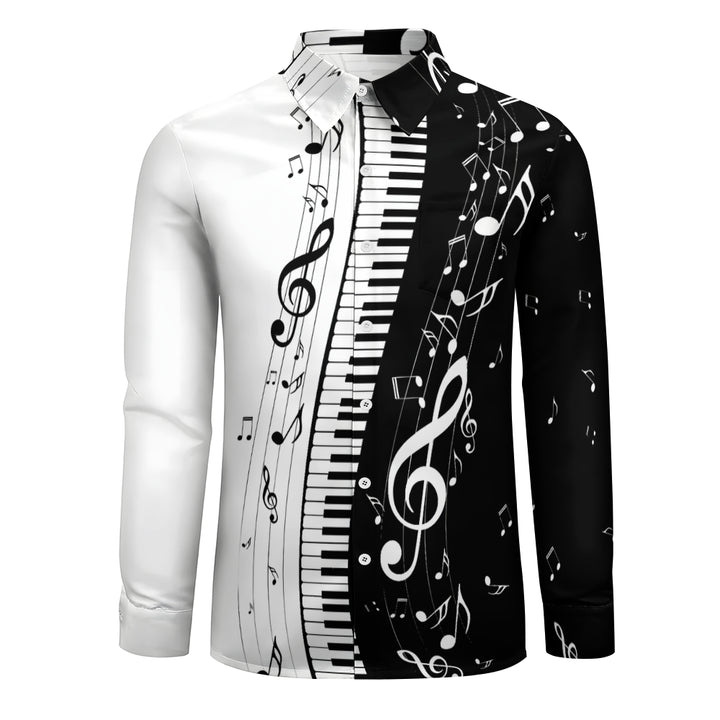 Men's classic musical note print long-sleeved shirt 2408007927