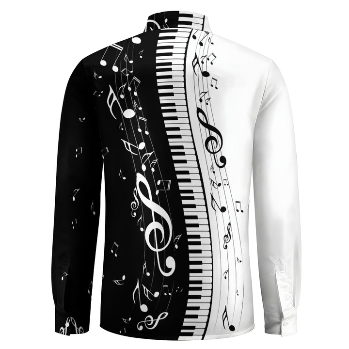 Men's classic musical note print long-sleeved shirt 2408007927