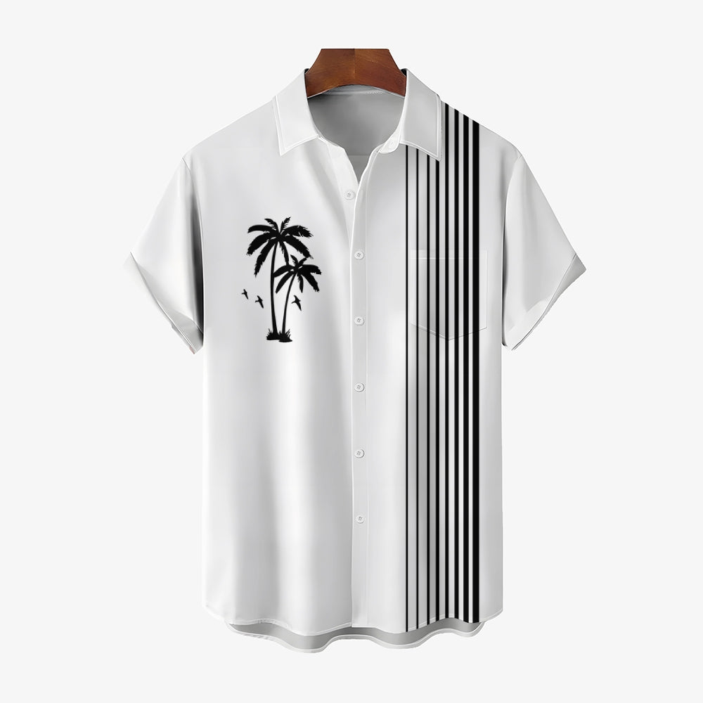 Hawaiian Striped Bowling Shirt Casual Large Size Short Sleeve Shirt 2407002032