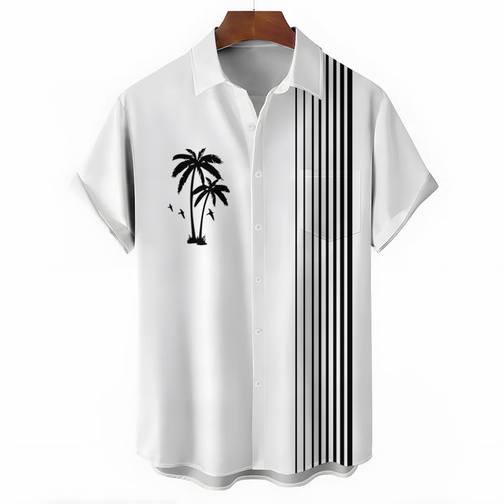 Hawaiian Striped Bowling Shirt Casual Large Size Short Sleeve Shirt 2407002032