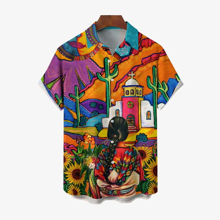 Men's Mexican Style Print Casual Short Sleeve Shirt 2403000102