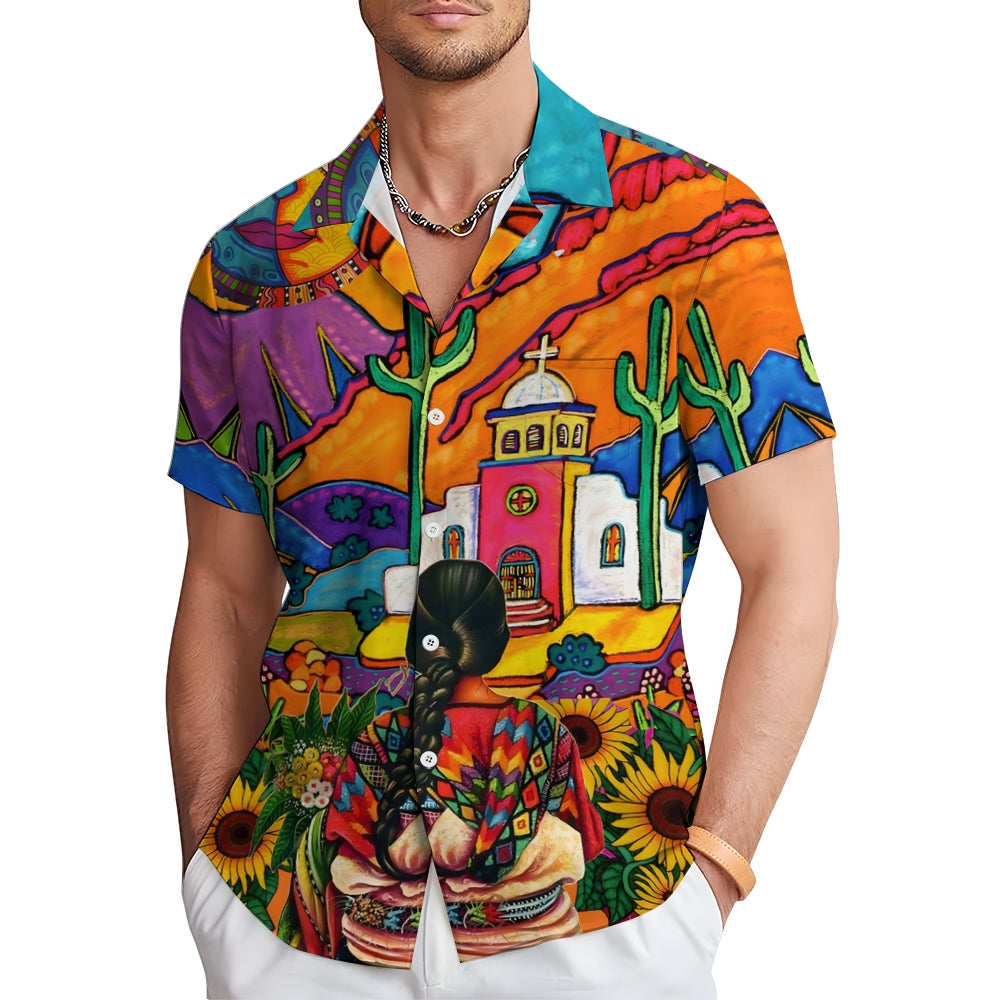 Men's Mexican Style Print Casual Short Sleeve Shirt 2403000102