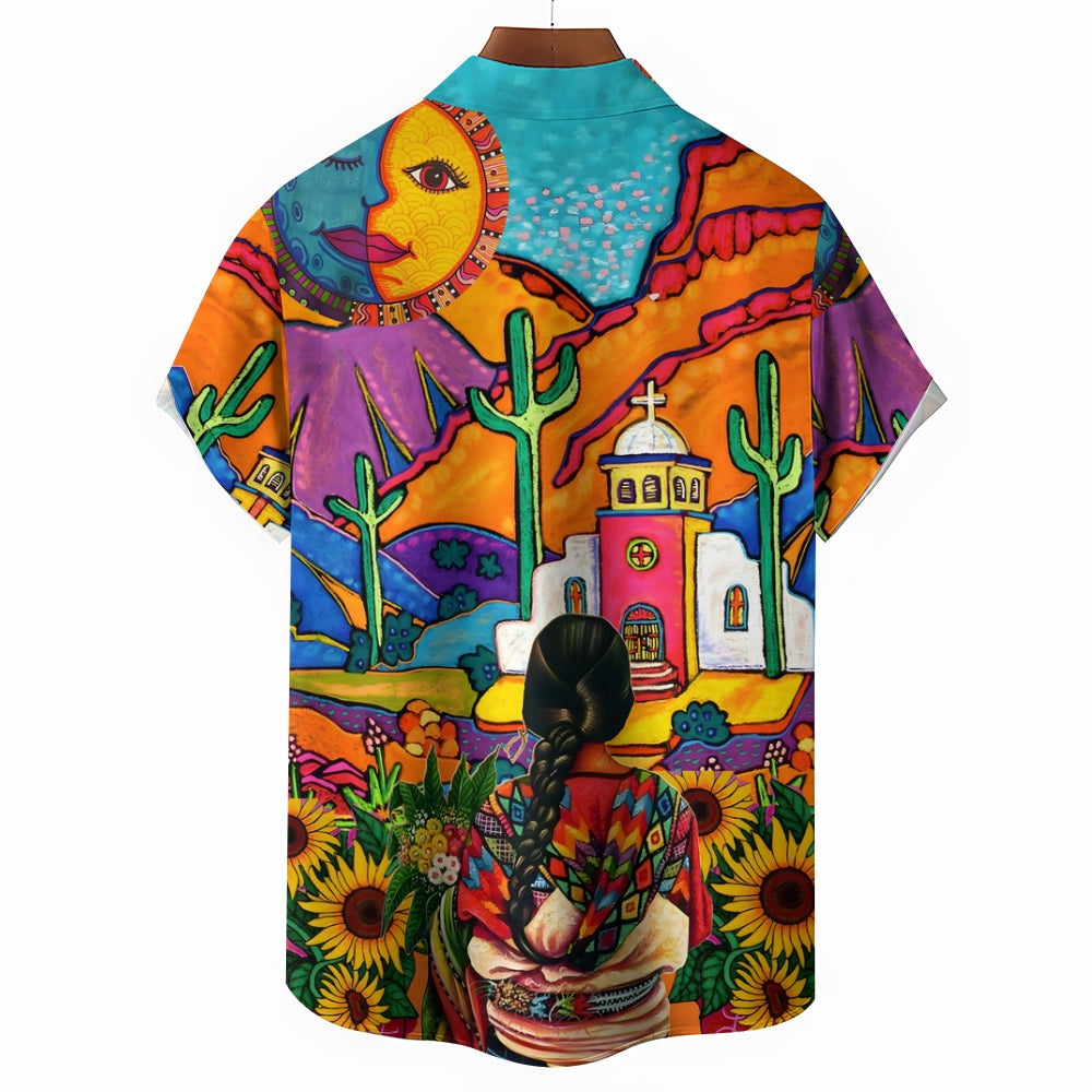 Men's Mexican Style Print Casual Short Sleeve Shirt 2403000102