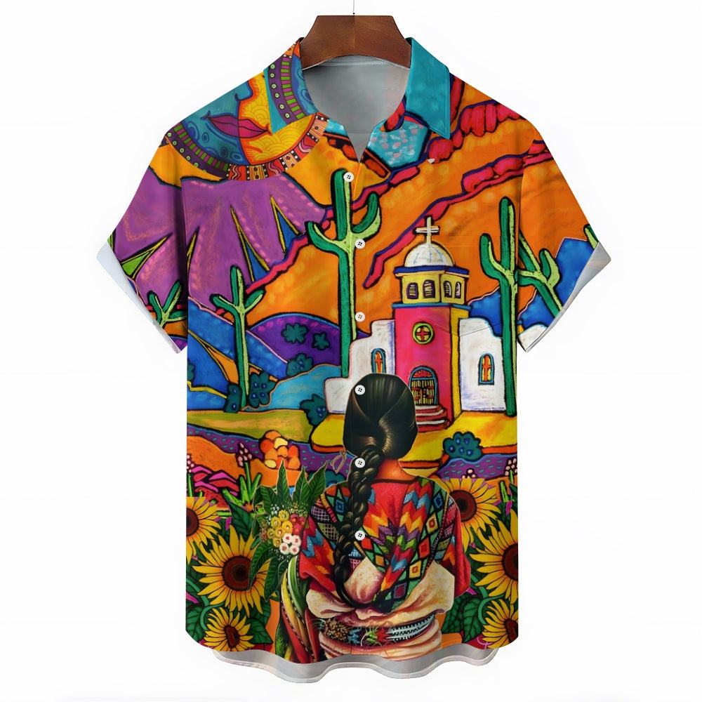 Men's Mexican Style Print Casual Short Sleeve Shirt 2403000102