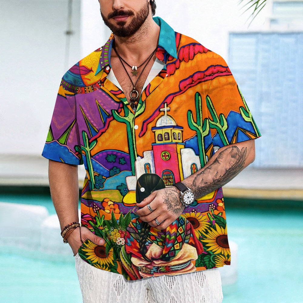 Men's Mexican Style Print Casual Short Sleeve Shirt 2403000102