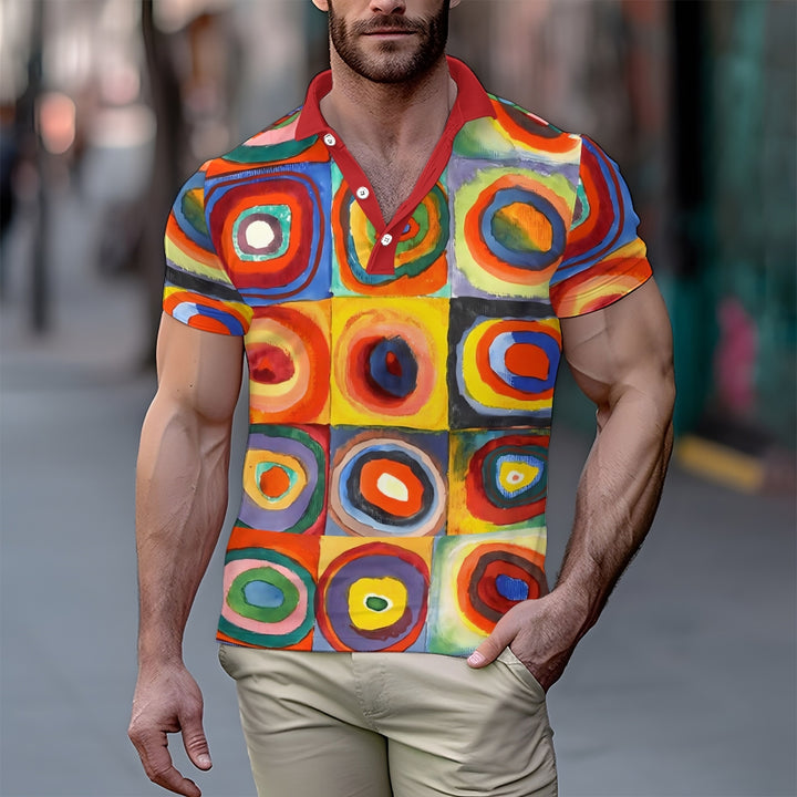 Men's Colorful Abstract Geometric Pop Art Printed Polo Shirt 2408008652