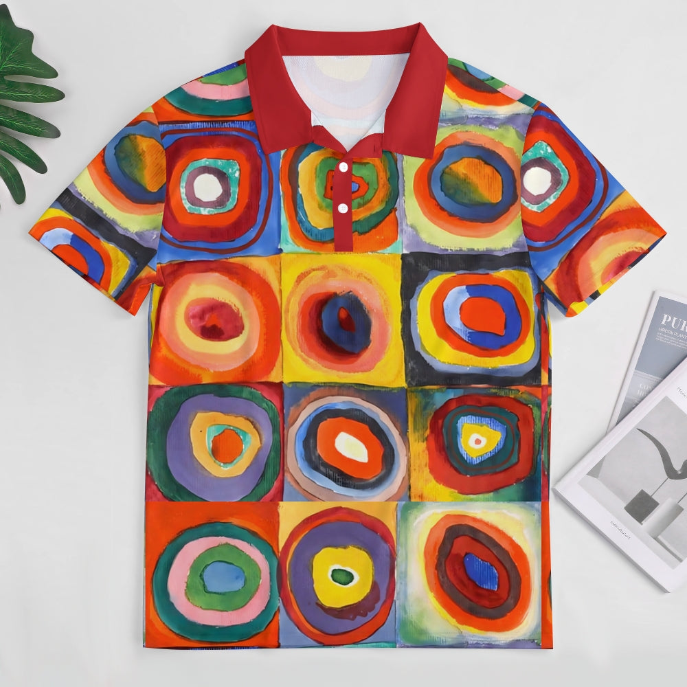 Men's Colorful Abstract Geometric Pop Art Printed Polo Shirt 2408008652