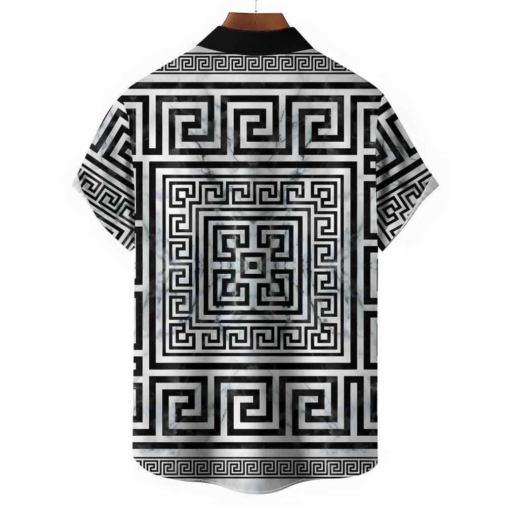 Classic Graphic Geometric Print Casual Short Sleeve Shirt 2404001500