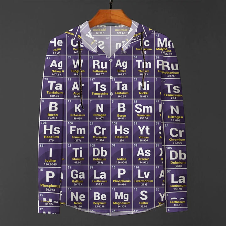 Men's Periodic Table Print Hooded Long Sleeve Shirt 2408008732