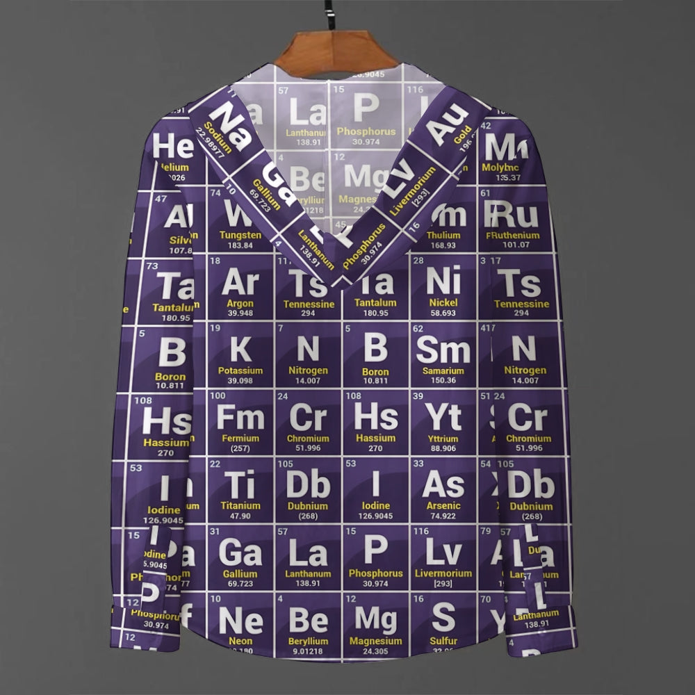 Men's Periodic Table Print Hooded Long Sleeve Shirt 2408008732