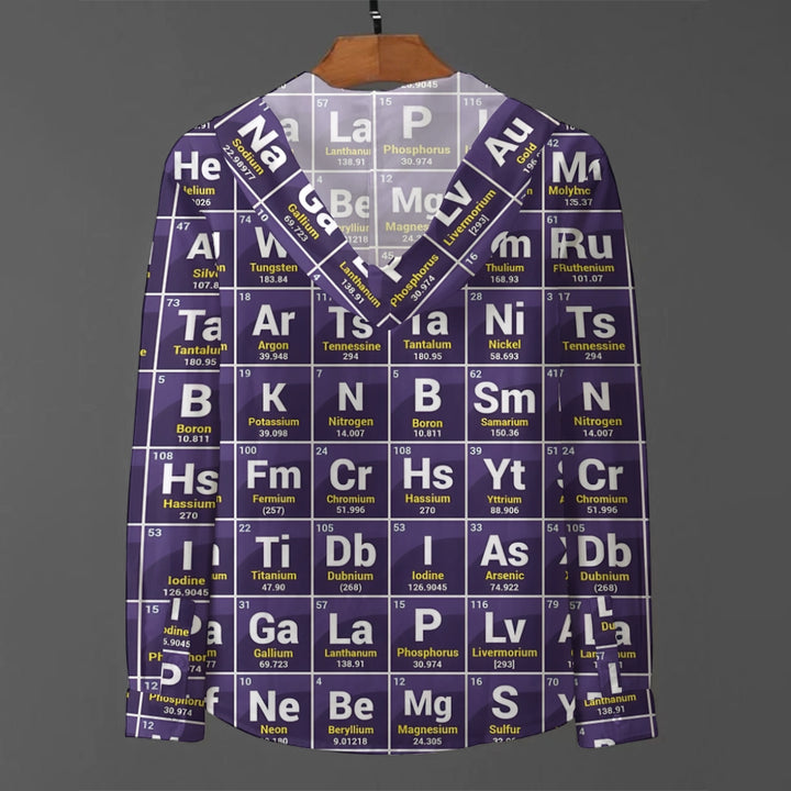 Men's Periodic Table Print Hooded Long Sleeve Shirt 2408008732