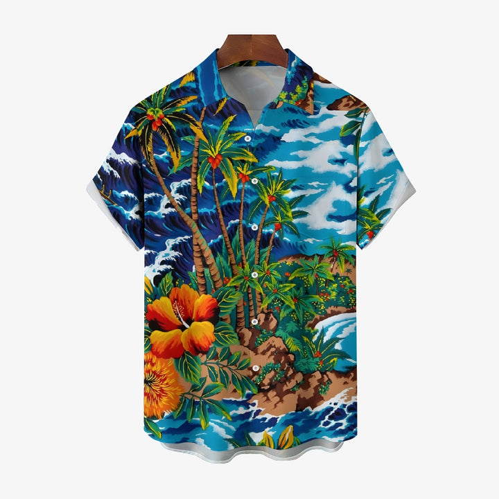 Men's Hawaiian Coconut Tree Casual Short Sleeve Shirt 2403000577