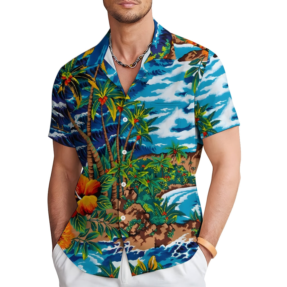 Men's Hawaiian Coconut Tree Casual Short Sleeve Shirt 2403000577