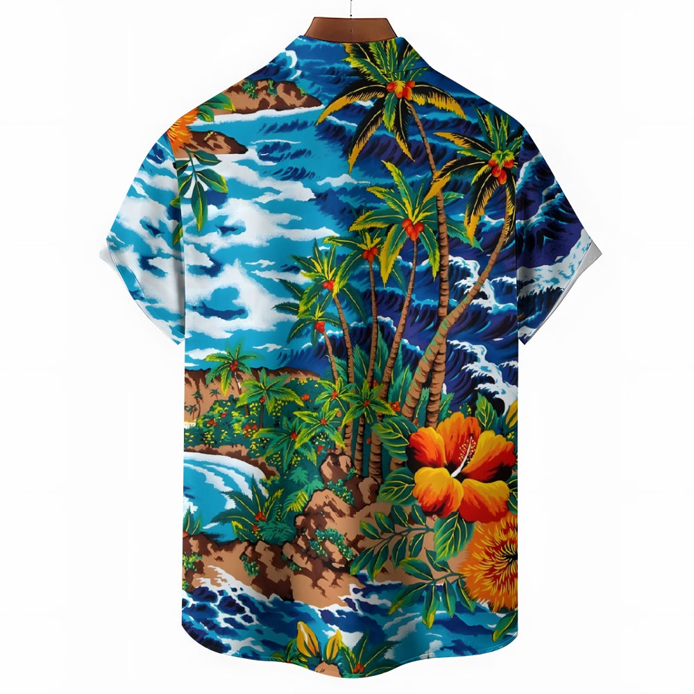 Men's Hawaiian Coconut Tree Casual Short Sleeve Shirt 2403000577