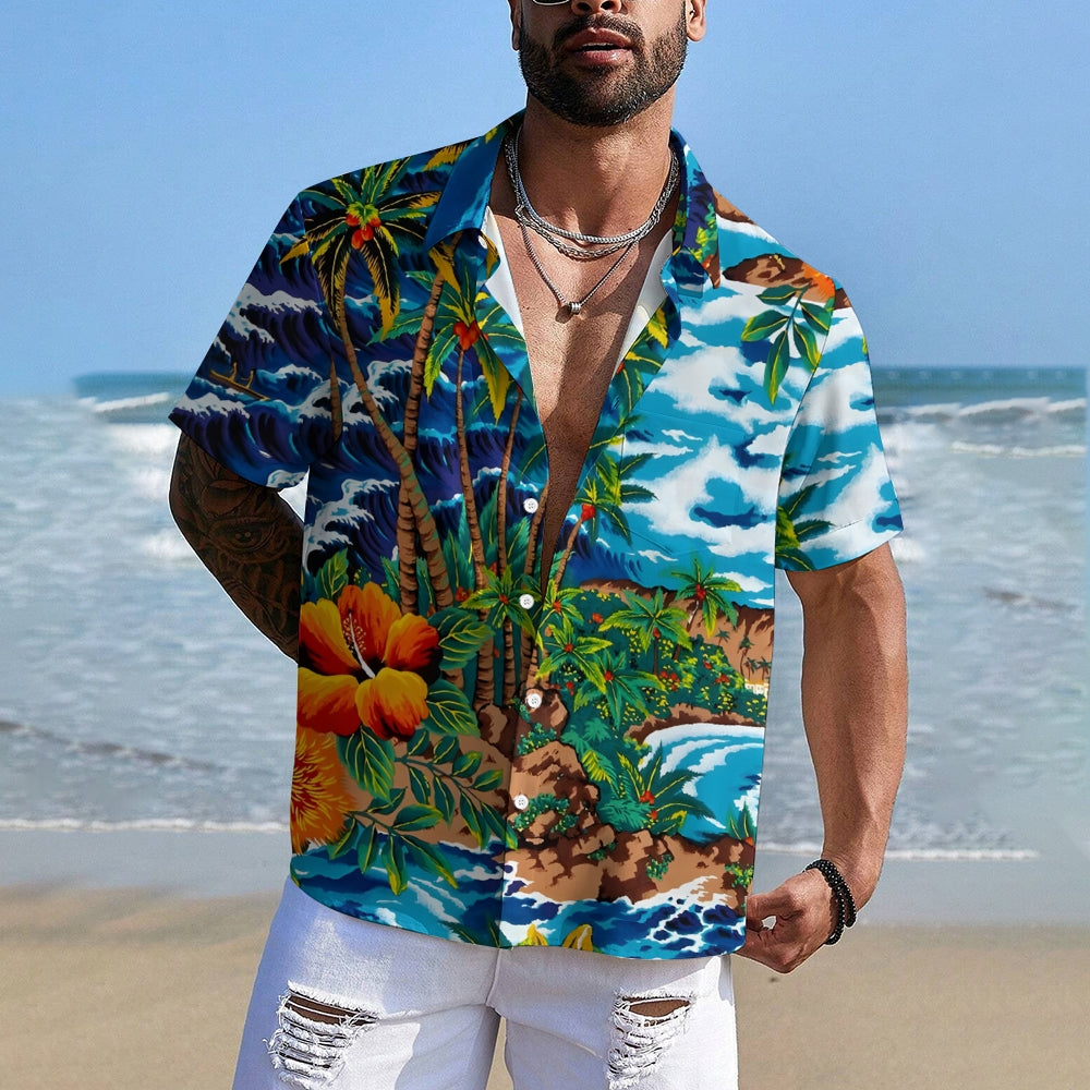 Men's Hawaiian Coconut Tree Casual Short Sleeve Shirt 2403000577