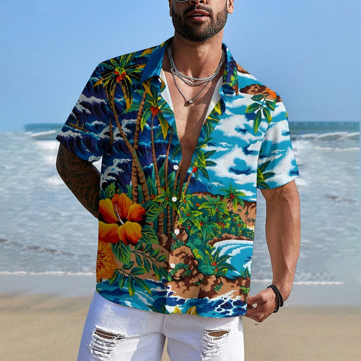 Men's Hawaiian Coconut Tree Casual Short Sleeve Shirt 2403000577